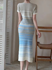 Gradient Knit Striped Midi Dress in Light Blue, fabric detail
