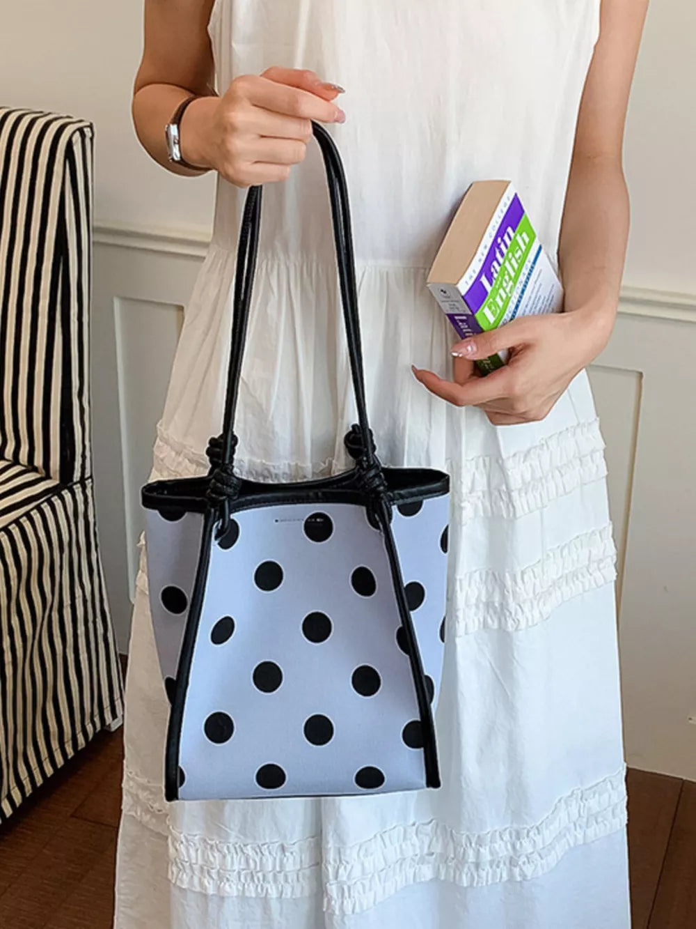 Polka Dot Shoulder Bag in Black, alternate angle