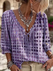 Full Size Tie Neck 3/4 Sleeve Blouse Plus Size in Sherbet, product detail