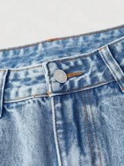 Embroidered Wide Leg Jeans in Blue, close-up detail