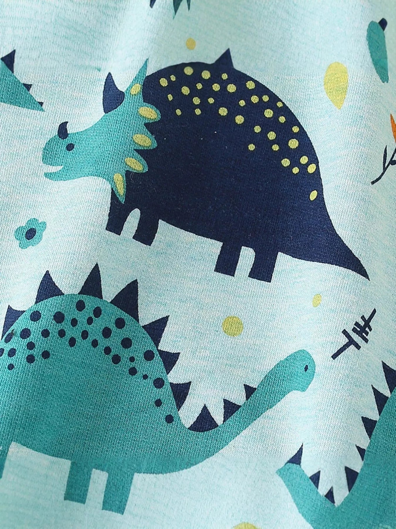 Turquoise baby sweatshirt with a fun dinosaur print.