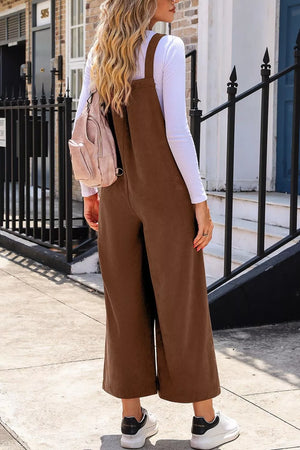 Corduroy Wide-leg Overalls With Pockets in Brown, side view