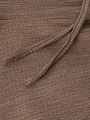 Brown crinkled wide-leg pants with drawstring detail