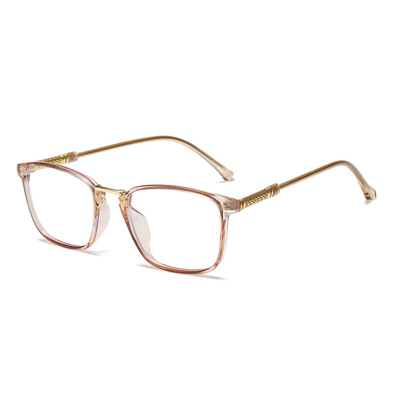 Premium anti-light glasses with clear lenses, clear acetate frames, and gold temples.
