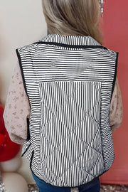 Striped Quilted Vest Coat in Black, fabric detail