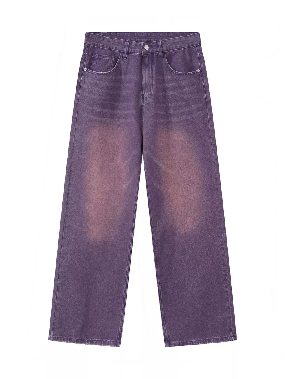 Men's wide-leg jeans in mauve with a gradient wash and cotton fabric.
