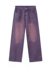 Men's wide-leg jeans in mauve with a gradient wash and cotton fabric.