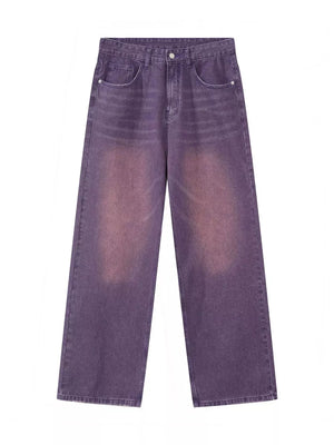 Men's wide-leg jeans in mauve with a gradient wash and cotton fabric.