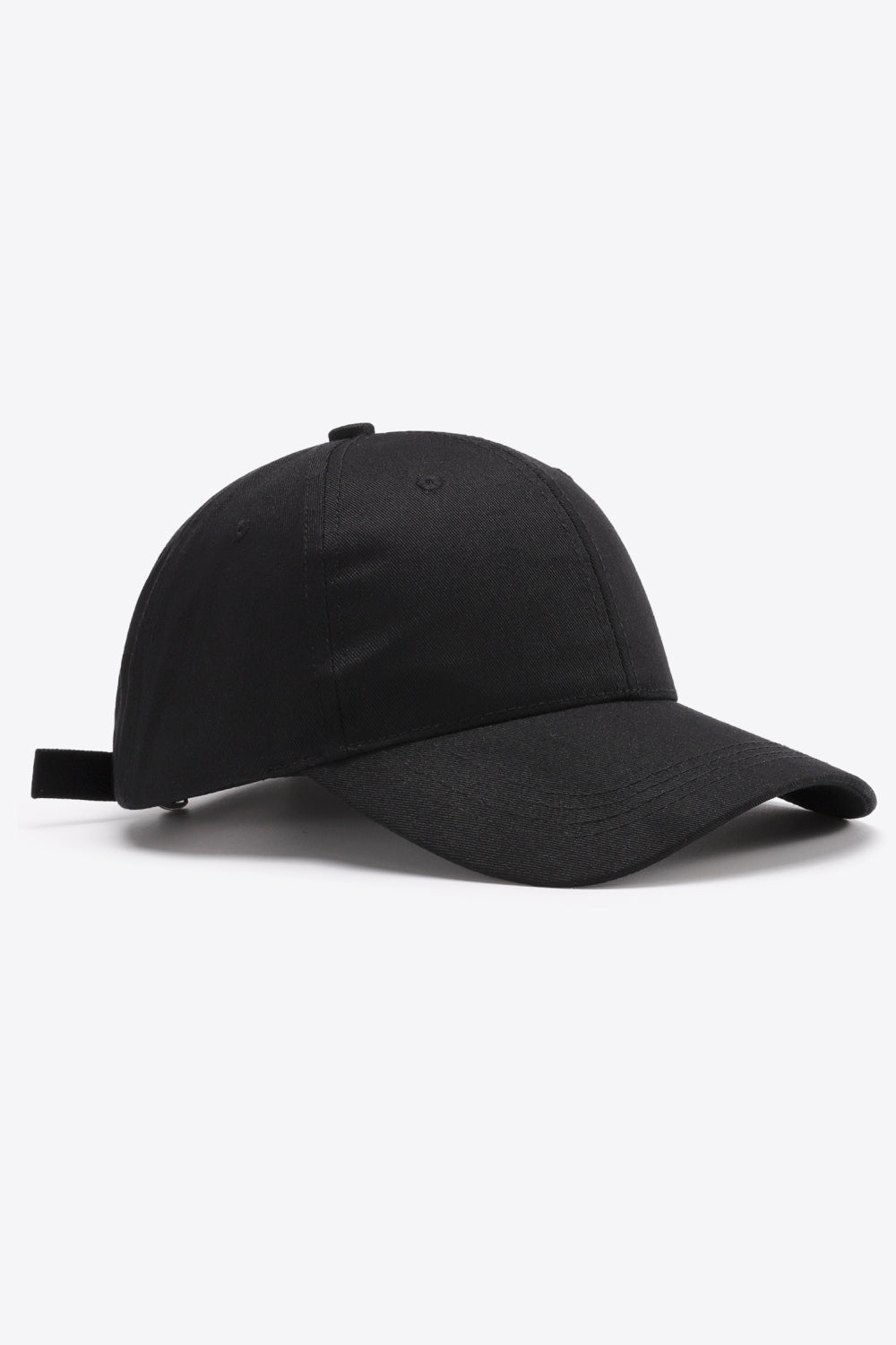 Black cotton twill baseball cap with adjustable strap