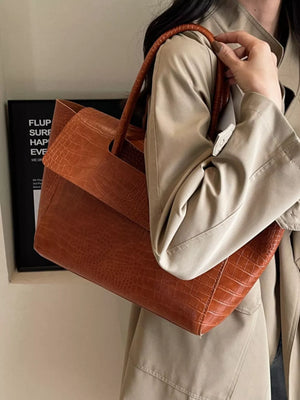 Crocodile-embossed Shoulder Bag in Brown, product detail