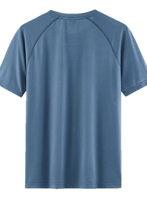 Men's French Blue quick-dry active t-shirt with round neck and short sleeves.