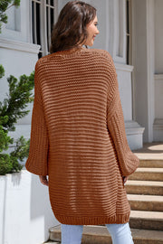 Textured knit cocoon cardigan in Camel with balloon sleeves.