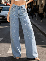 Rhinestone-embellished Wide-leg Jeans