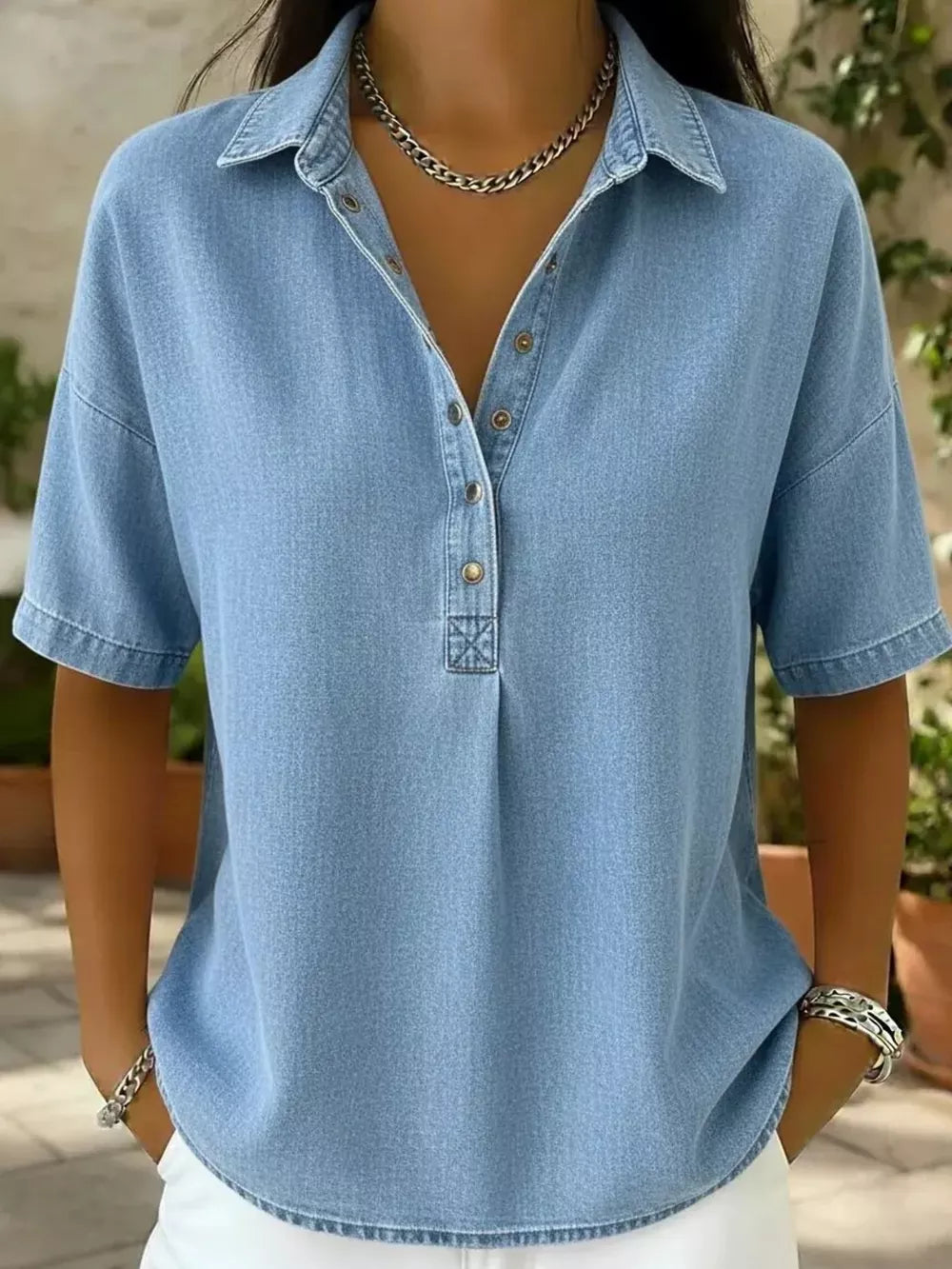Snap Down Short Sleeve Blouse, front view