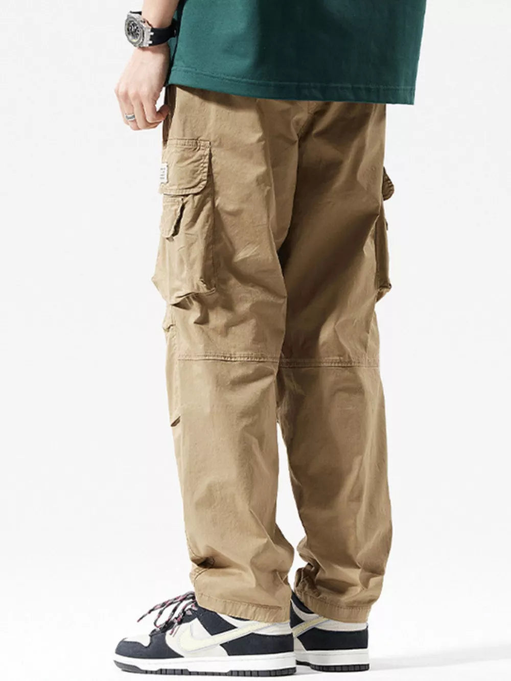 Khakis cargo pants for men with multiple pockets and a relaxed fit.