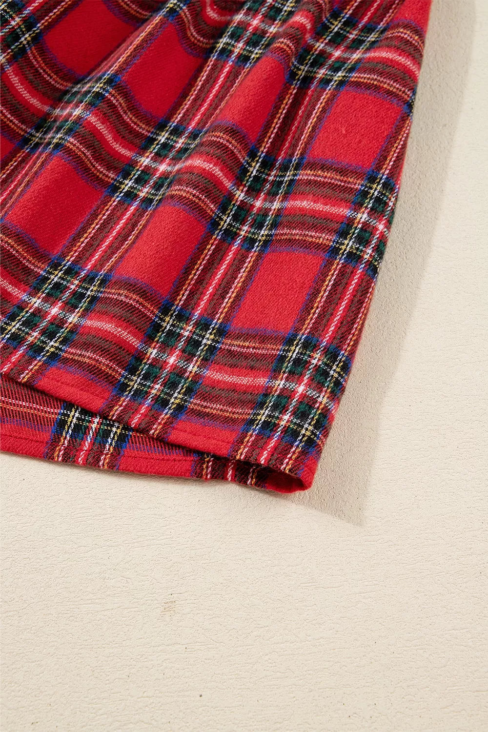 Christmas Plaid V Neck Tie Waist Midi Dress in Deep Red, view 15