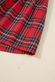 Christmas Plaid V Neck Tie Waist Midi Dress in Deep Red, view 15