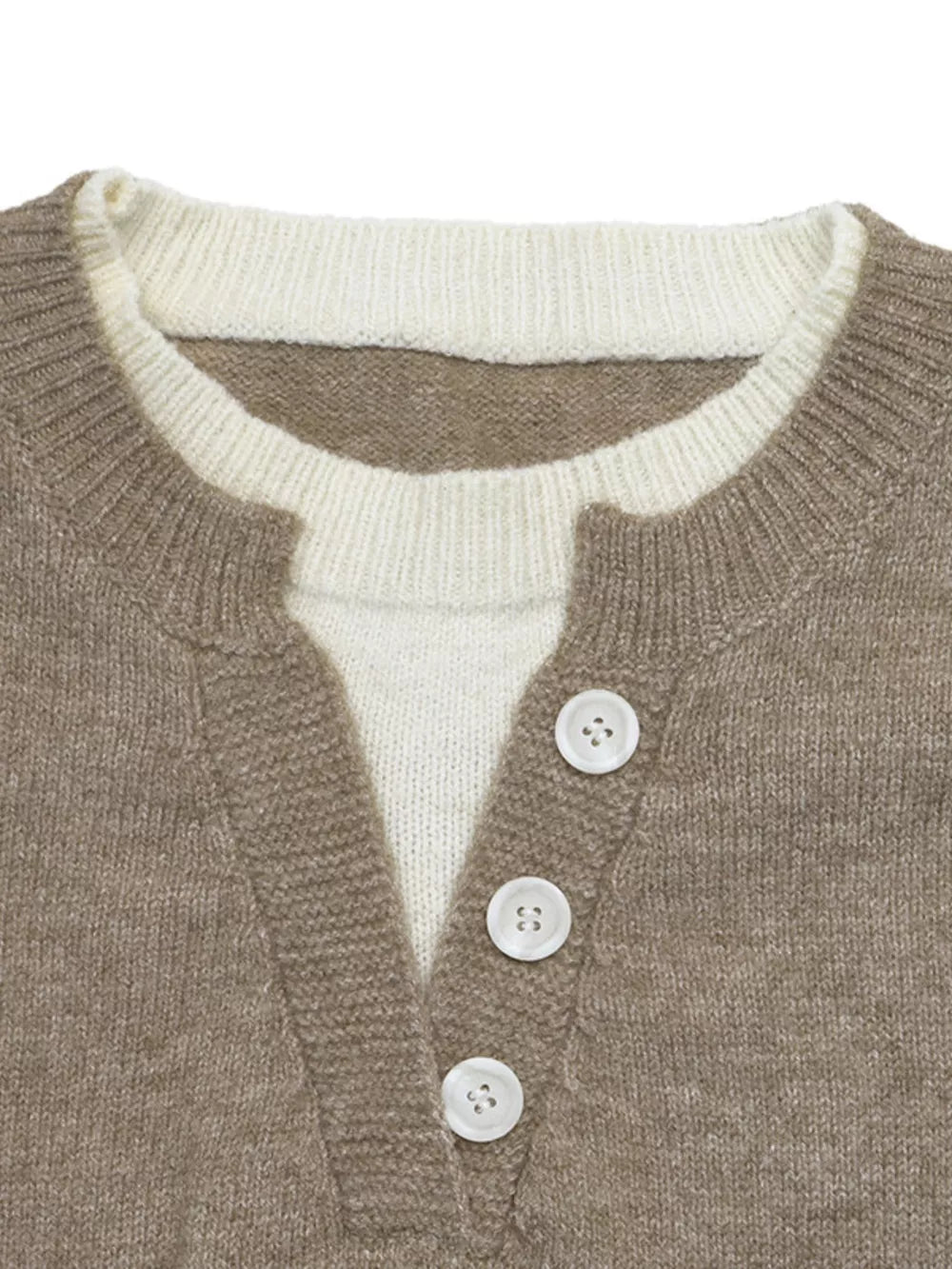 Dropped Shoulder Long Sleeve Sweater in Khaki, alternate angle