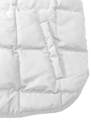 White quilted bomber jacket with stand collar and pocket detail