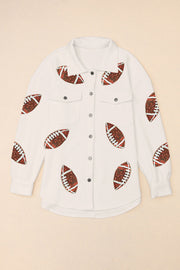 White textured overshirt with all-over football appliqué detail.