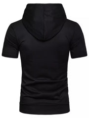Men's Plus Size Short Sleeve Zip Up Hoodie in Black, side view