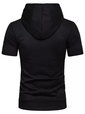Men's Plus Size Short Sleeve Zip Up Hoodie in Black, side view