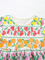 Playful Fruit Print Tiered Dress