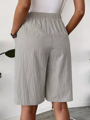 Elastic Waist Wrap Skort in Light Gray, close-up detail