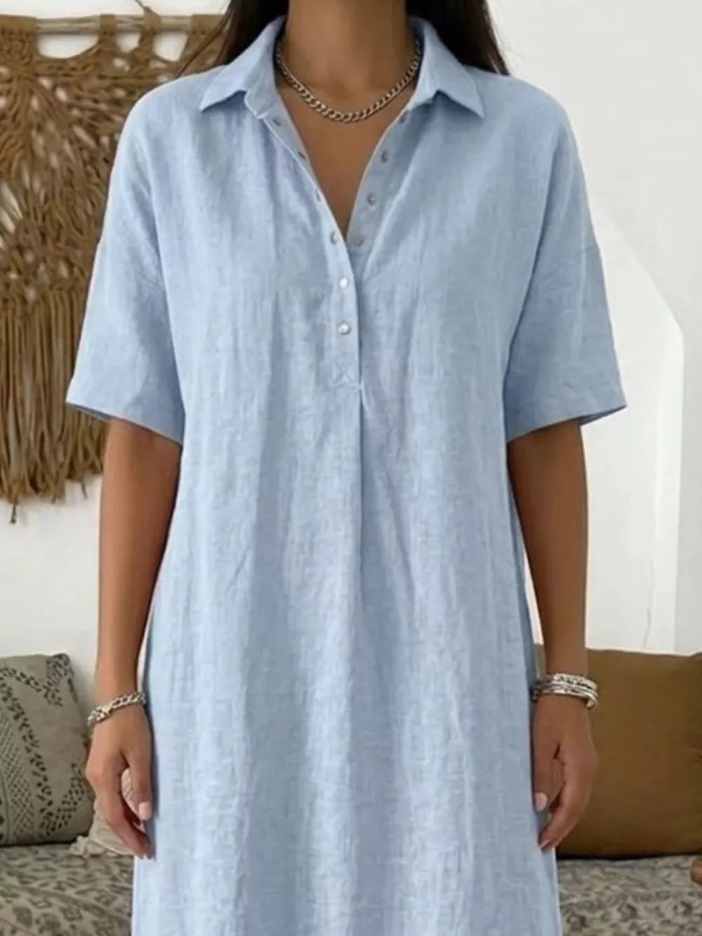 Full Size Button Detail Half Sleeve Dress Plus Size, side view