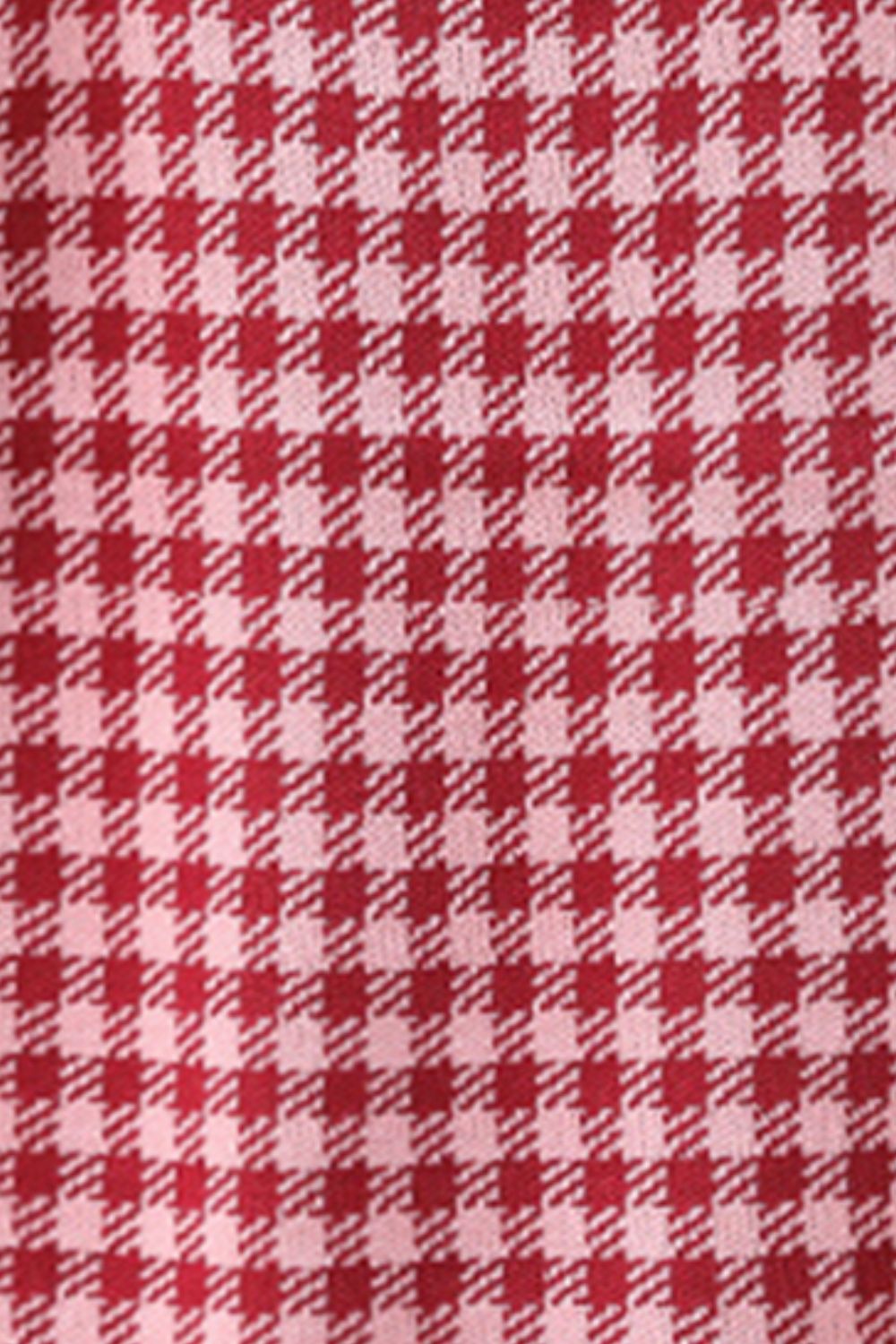 Houndstooth knit halter tank top in deep red and white acrylic fabric.