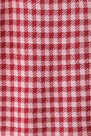 Houndstooth knit halter tank top in deep red and white acrylic fabric.