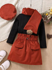 Children's Ribbed Knit Top And Skirt Set in White, fabric detail