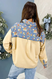 denim blue blouse featuring patchwork and floral