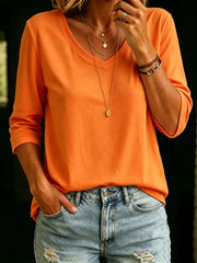 Full Size V-neck 3/4 Sleeve T-shirt Plus Size, view 15