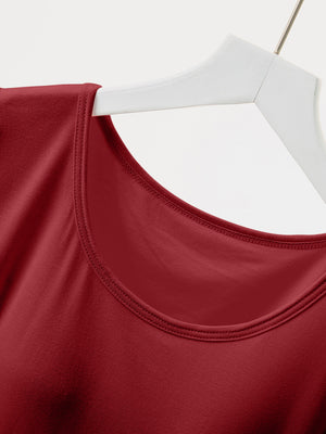 Burgundy crew neck t-shirt with built-in bralette detail.