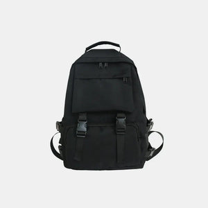 Black utility buckle backpack with multiple pockets and adjustable straps.