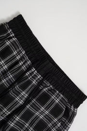 Black plaid palazzo lounge trousers with elastic waistband