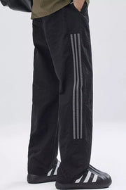 Black casual drawstring sweatpants with side stripes