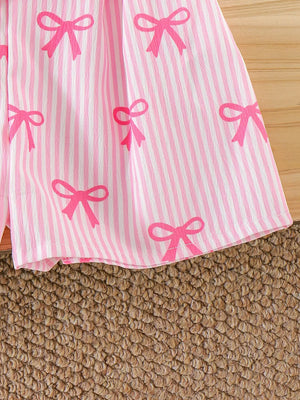 Children's Striped Bow Cami And Shorts Set in Pink, model styling view