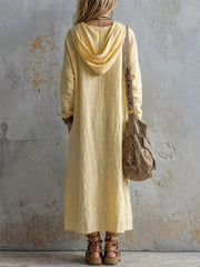 Long Sleeve Hooded Midi Dress With Pockets in White, side view
