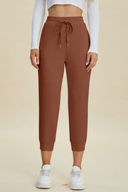Caramel joggers with drawstring waist and cuffed hem