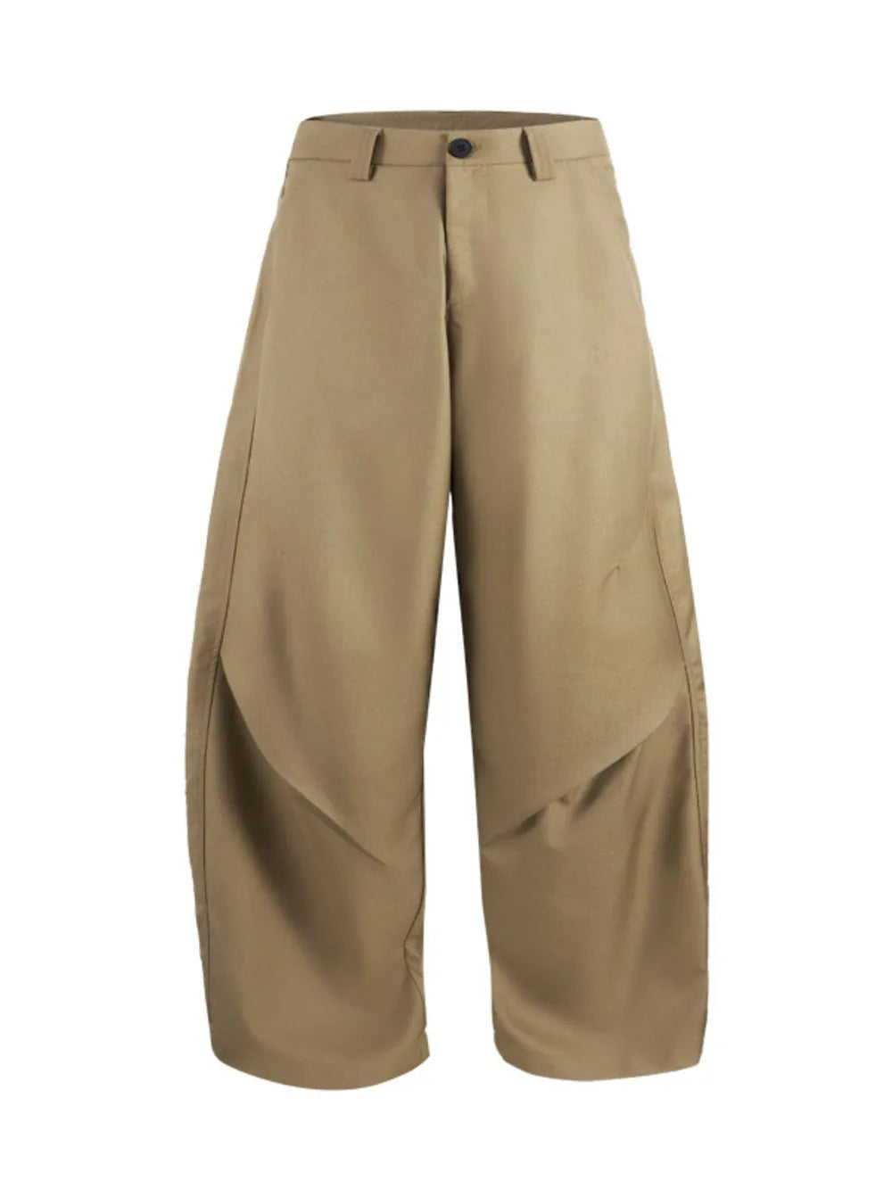 Relaxed fit men's sweatpants in deep khaki with wide legs and unique paneling.