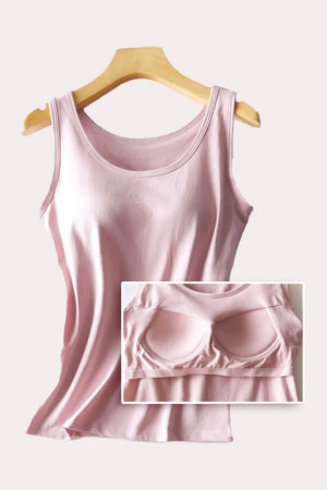 Pale Blush built-in support tank top with scoop neck and built-in bra cups.