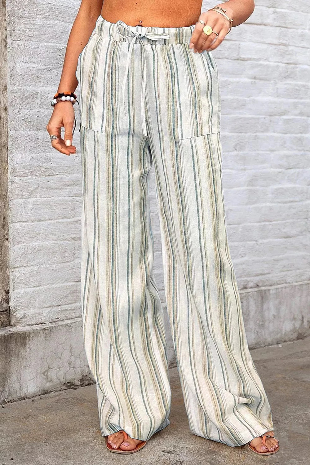 Full Size Striped Wide-leg Pants Plus Size in Dusty Pink, front view