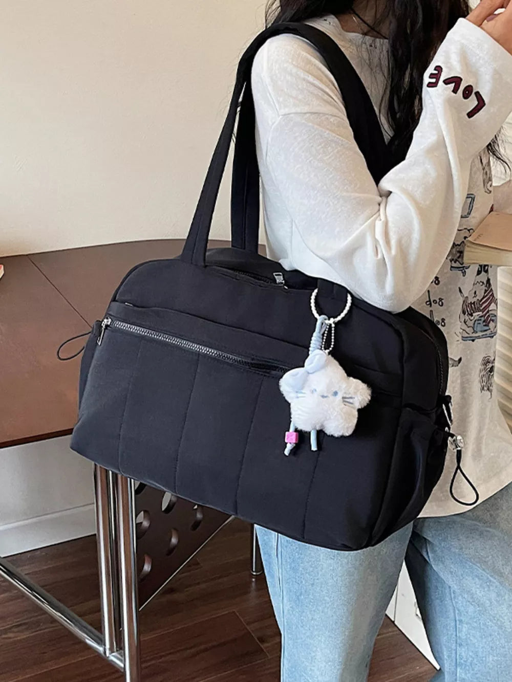 Sleek Nylon Medium Duffel Bag