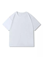 White 100% cotton crew neck t-shirt with short sleeves.