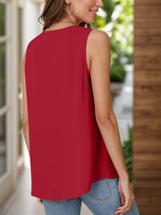 Deep Red sleeveless blouse with pleated front detail, shown from the back.