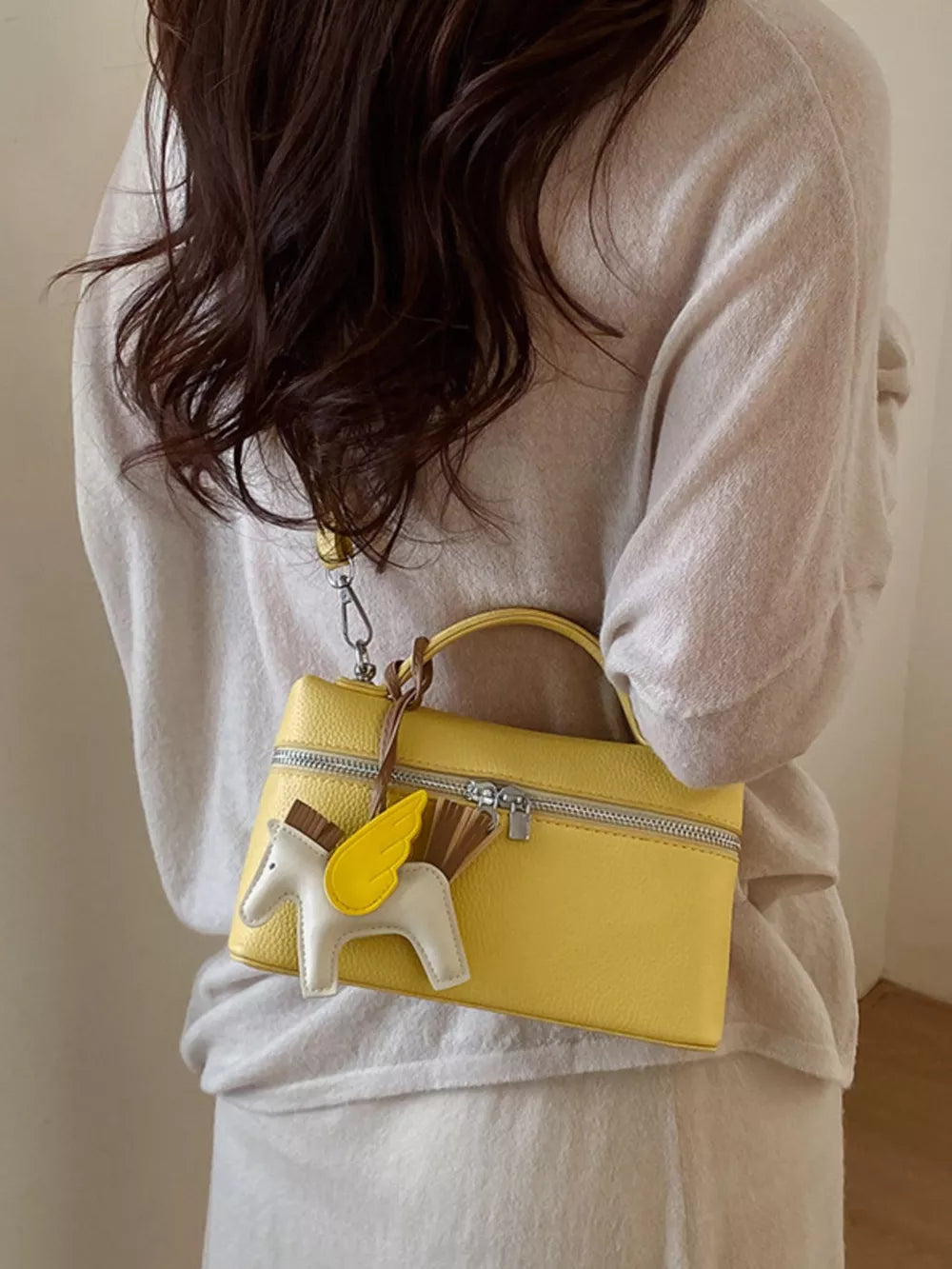 Adjustable Strap Crossbody Bag in Yellow, back view