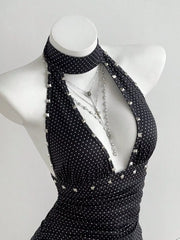 Polka Dot Cutout Front Halter Mini Dress, side view