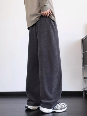 Men's gray wide-leg sweatpants with a back pocket detail.